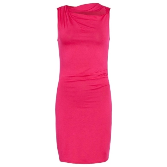 KAREN MILLEN Mini Dress Pink Cutout Bateau Neck Fitted Jersey Women 8 Classic - Picture 3 of 16